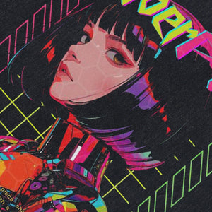 Cyberpunk slogan sleeveless t-shirt robot girl print surfer vest futuristic tank top in acid wash black