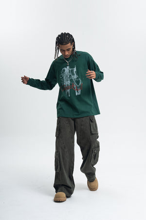 Fuck off slogan jumper pinup girl print top long sleeve retro grunge t-shirt in brown