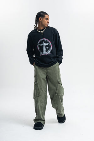 Saint print long sleeve top neon graffiti jumper grunge religion t-shirt in black