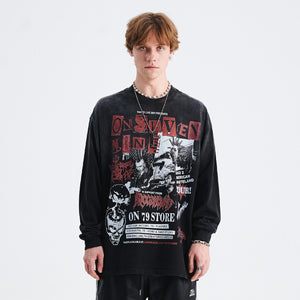 80s punk jumper long sleeve mohawk print top spiky hair t-shirt in black