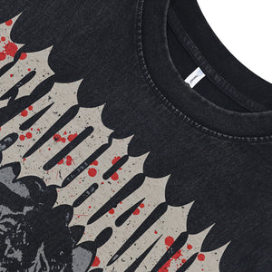 Gothic wolves sleeveless t-shirt creepy cartoon surfer vest metalcore tank top in acid wash black