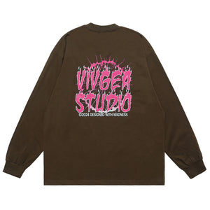 Psychopath slogan jumper long sleeve raver t-shirt grunge hip-hop top in brown