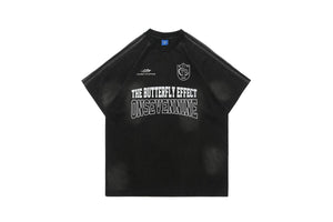 Butterfly effect t-shirt grunge slogan tee racing top in grey