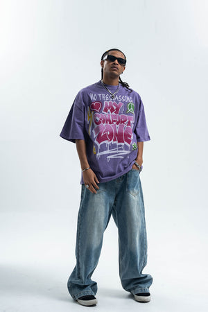 Hippie t-shirt 90s graffiti top motivational slogan tee in grey