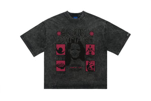 Creepy t-shirt brain slogan tee grunge top in Blue