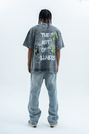 Flame t-shirt skeleton print tee grunge monster top skull jumper in Grey