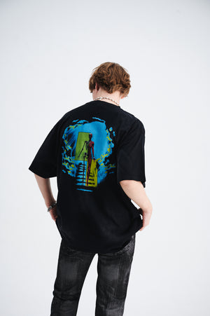 Creepy skeleton t-shirt bones cartoon top scary skull tee in black