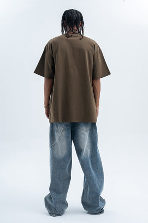 Hip-hop t-shirt rapper top money print tee Brown