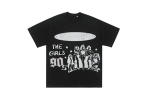 Flame print t-shirt retro cartoon top graffiti tee 90s jumper in black