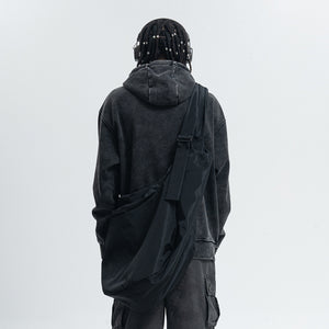 Cyberpunk hoodie tribal print pullover vintage wash raver jumper in acid grey