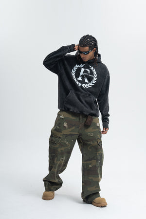 Peace slogan hoodie vintage wash no war hoodie grunge jumper in acid grey