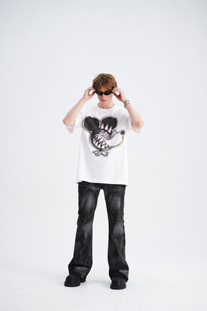 Punk mouse t-shirt Mickey top graffiti tee cartoon jumper in white