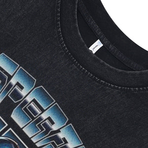 Robot print sleeveless t-shirt cybperpunk cartoon surfer vest retro cartoon slogan tank top in acid wash black