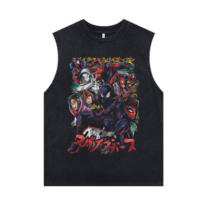 Anime villain sleeveless t-shirt vintage Japanese vest retro cartoon tank top in acid wash black