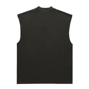 Fossil bones sleeveless t-shirt gothic skull print surfer vest 00s creepy tank top in acid wash black