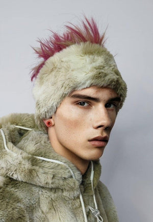 Fleece headband luxury fluffy head cover in tie-dye cream