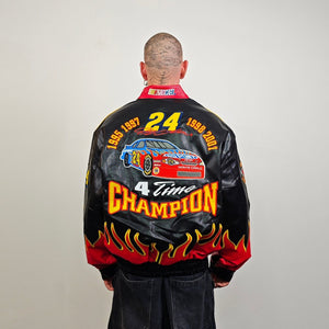 Chicago bulls basketball jacket vintage pattern patchwork denim varsity retro baseball bomber contrast stitching sports coat in black red