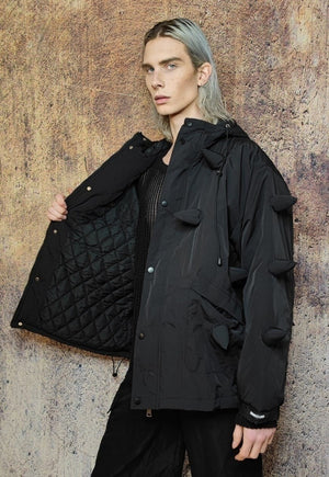 Spike bomber grunge jacket horn puffer punk coat in black