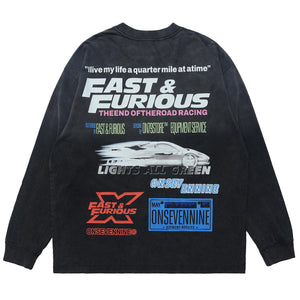 Fast & furious slogan jumper long sleeve motorsports jumper racing t-shirt in black