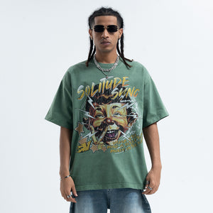 70s cartoon t-shirt retro print top old school tee in grey