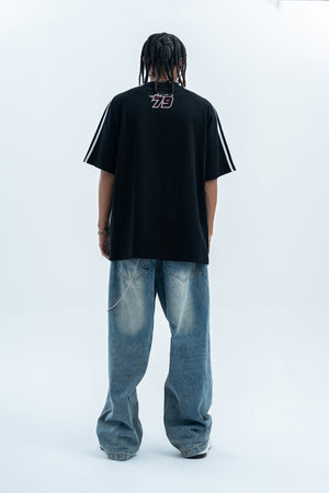 Racing t-shirt motorsports tee y2k sports top striped jumper in black