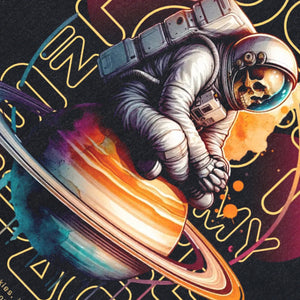 Astronaut sleeveless t-shirt retro poster surfer vest lost in space slogan tank top in acid wash black