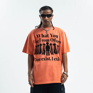 Psychedelic slogan t-shirt retro slogan top human print tee in orange