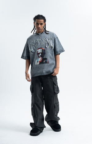 Creepy mask t-shirt scary movie top horror tee retro jumper in grey