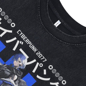 Cyberpunk anime sleeveless t-shirt vintage Japanese vest retro cartoon tank top in acid wash black