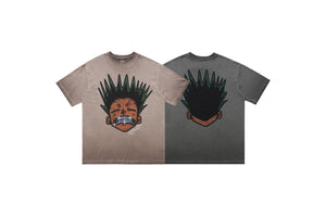 Angry boy t-shirt hunter cartoon tee retro anime top in grey