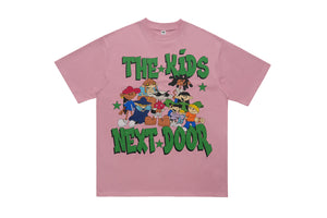 Y2k cartoon t-shirt kids slogan top retro anime tee in pink