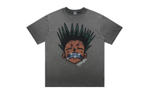 Angry boy t-shirt hunter cartoon tee retro anime top in grey