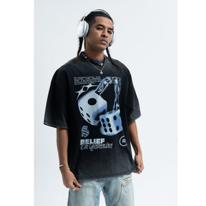 Dice print t-shirt retro game top good luck tee in black