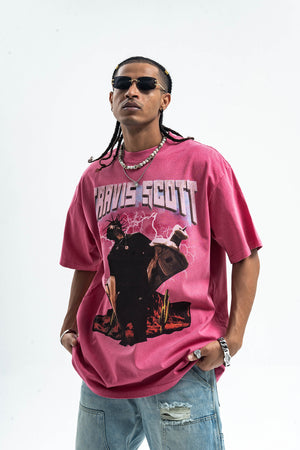 Vintage Travis Scott t-shirt retro rapper tee hip-hop top in pink