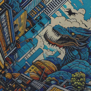 Japanese monster sleeveless t-shirt Tokyo surfer vest 80s Godzilla tank top in acid wash black