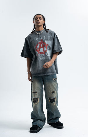 Anarchy t-shirt Punk top pentagram print tee in black