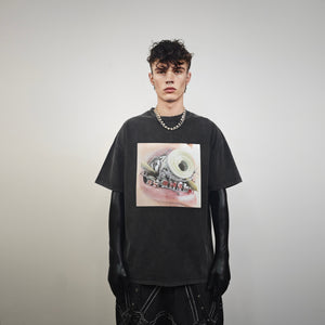 Crooked teeth t-shirt braces print tee hip-hop top acid grey