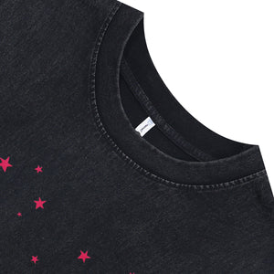 Angel cartoon sleeveless t-shirt grunge poster surfer vest 00s saint print tank top in acid wash black