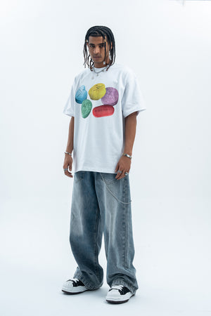 Psychedelic t-shirt graffiti top raver tee grunge jumper in white