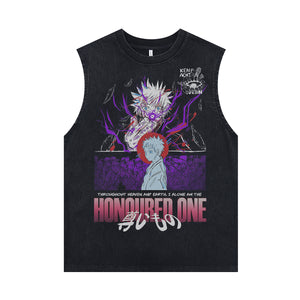 Anime boys sleeveless t-shirt vintage Japanese vest retro cartoon tank top in acid wash black