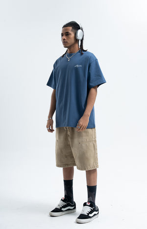 Motivational t-shirt dont give up slogan top retro tee in blue