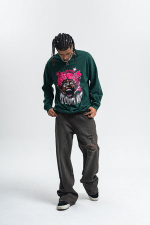 Psychopath slogan jumper long sleeve raver t-shirt grunge hip-hop top in brown