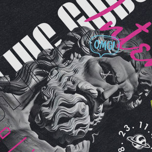 Greek god print sleeveless t-shirt retro poster surfer vest pop art tank top in acid wash black