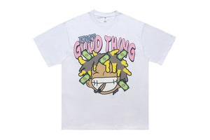 Hip-hop t-shirt rapper top money print tee Brown