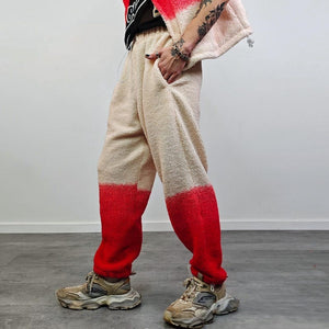 Gradient fleece joggers red gradient trousers rave sports set burning man outfit festival tracksuit carnival bottoms fancy tracksuit pants