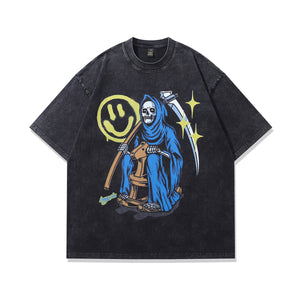 Grim reaper t-shirt death print tee retro Y2K cartoon top in vintage grey