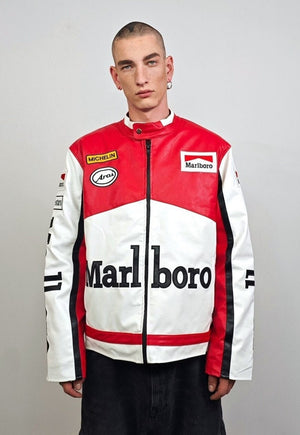 Retro racing jacket vintage faux leather varsity Marlboro