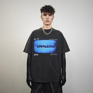 BREAKDOWN SLOGAN PRINT vintage wash t-shirt sample sale 3 for 2