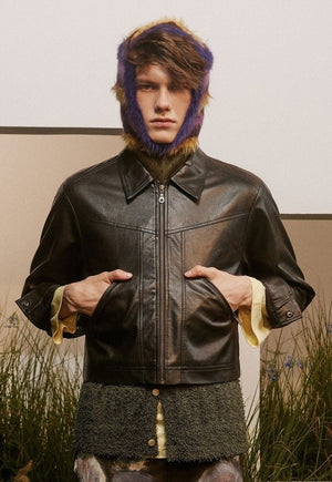 Faux leather jacket racing bomber retro aviator varsity