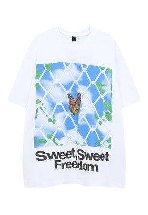 Butterfly print t-shirt prison tee retro freedom top white